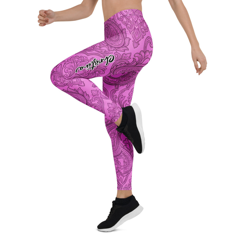 Personalisierte Damen Sportleggings Paisley Ornament Muster Pink Schwarz Fitness Yoga Leggings S741