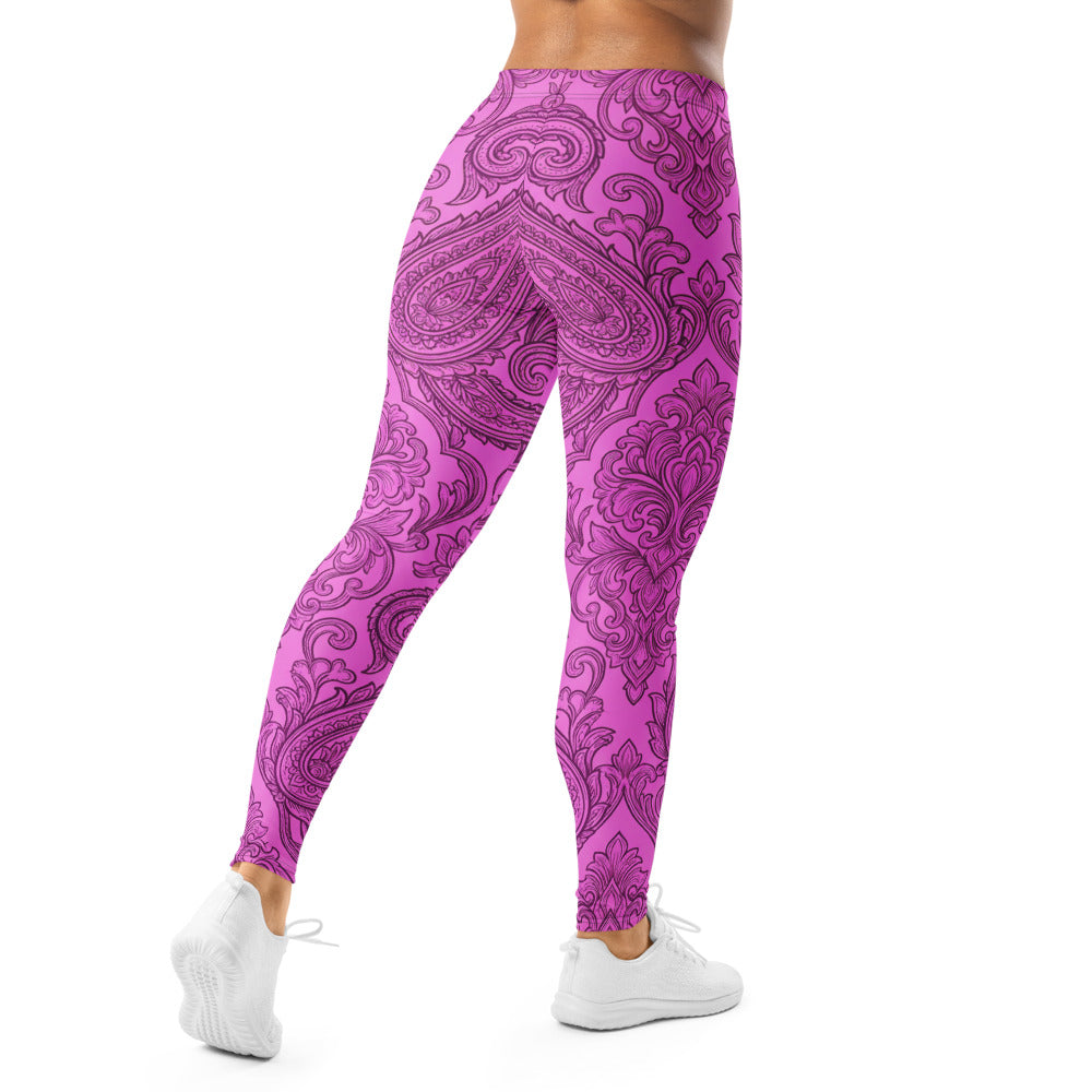 Personalisierte Damen Sportleggings Paisley Ornament Muster Pink Schwarz Fitness Yoga Leggings S741