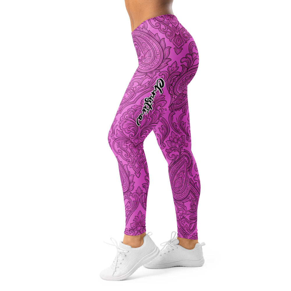 Personalisierte Damen Sportleggings Paisley Ornament Muster Pink Schwarz Fitness Yoga Leggings S741