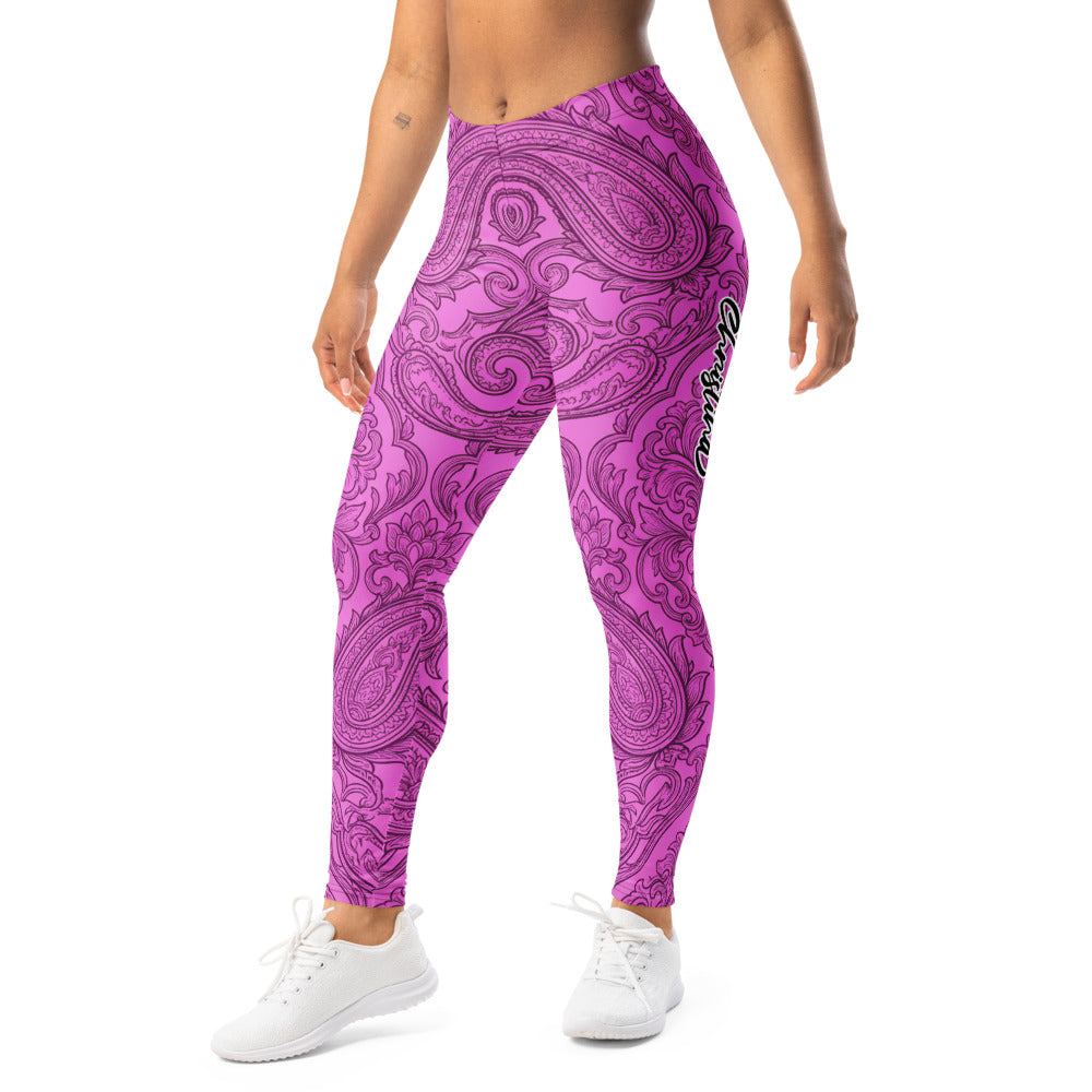 Personalisierte Damen Sportleggings Paisley Ornament Muster Pink Schwarz Fitness Yoga Leggings S741