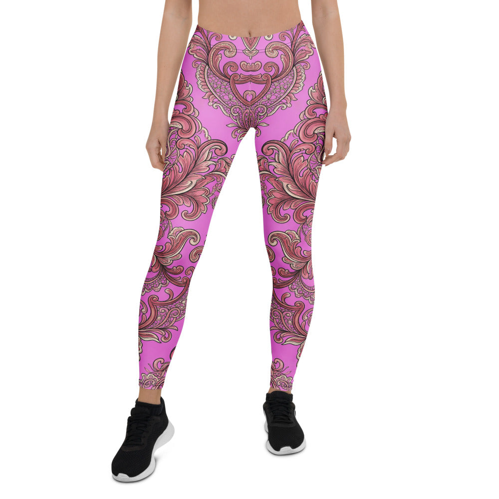Personalisierte Sportleggings Damen Pink Ornament Barock Muster Fitness Yoga Leggings T127