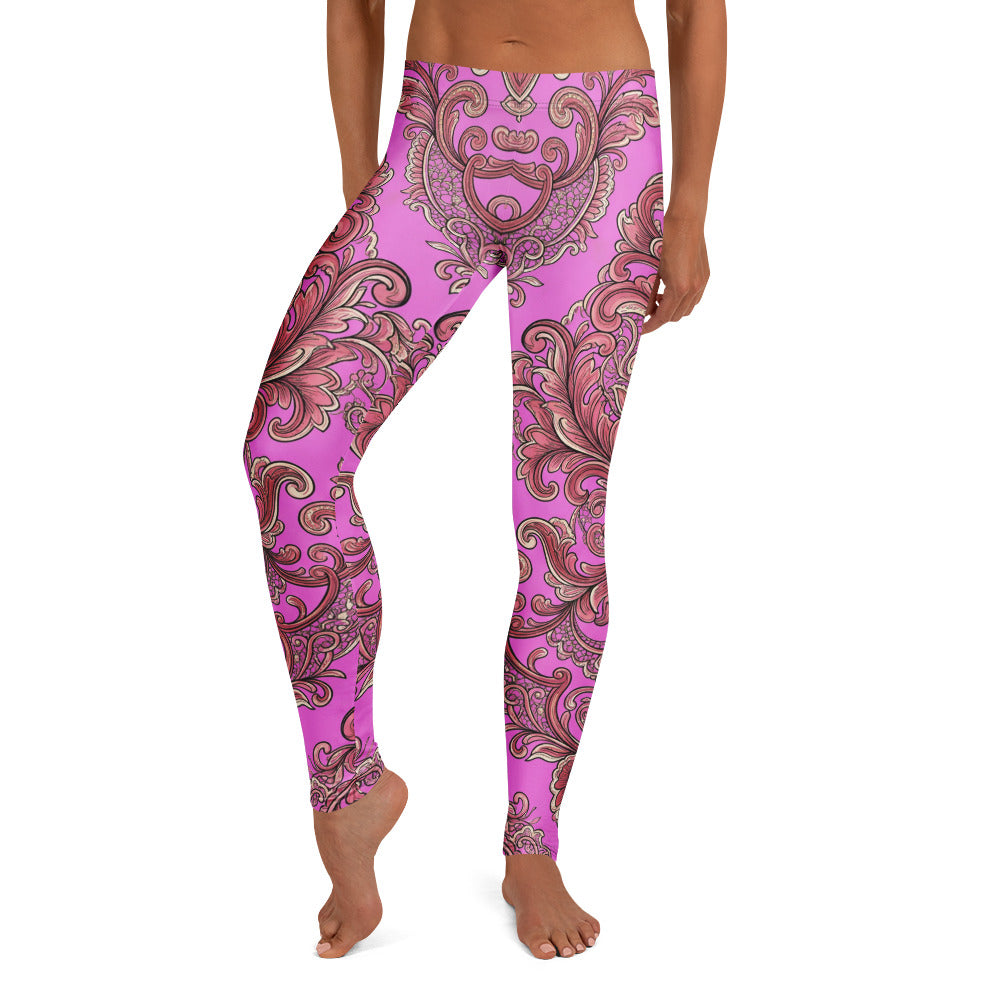 Personalisierte Sportleggings Damen Pink Ornament Barock Muster Fitness Yoga Leggings T127