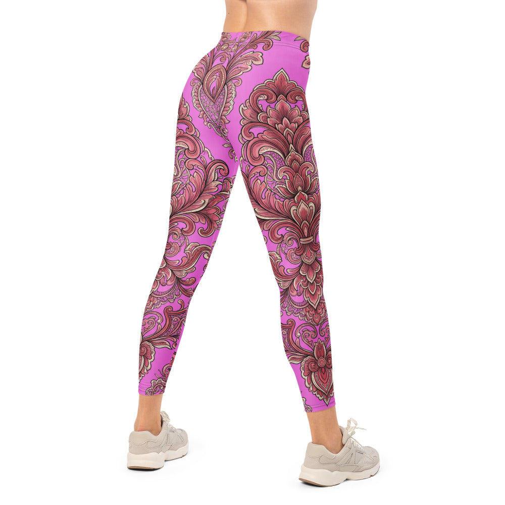 Personalisierte Sportleggings Damen Pink Ornament Barock Muster Fitness Yoga Leggings T127