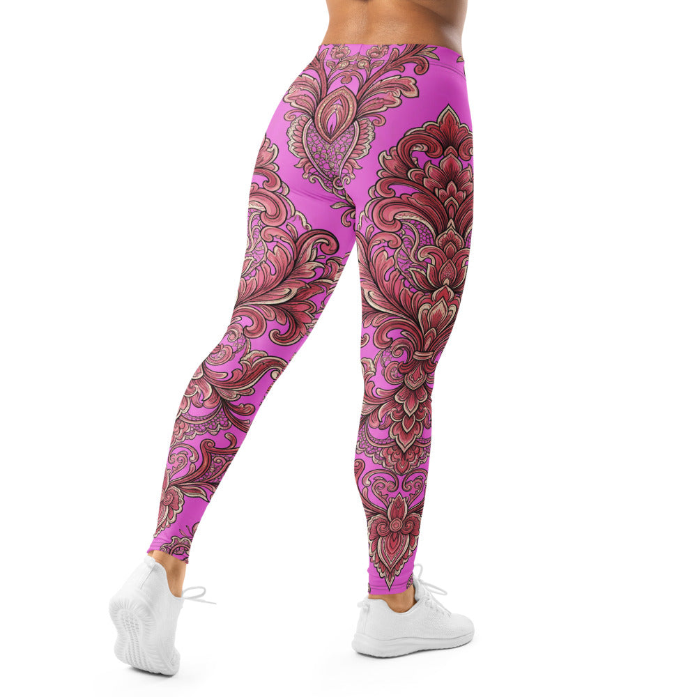 Personalisierte Sportleggings Damen Pink Ornament Barock Muster Fitness Yoga Leggings T127