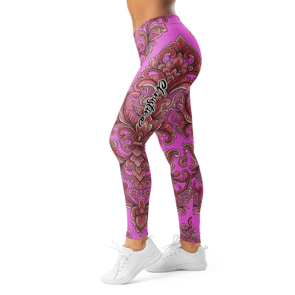 Personalisierte Sportleggings Damen Pink Ornament Barock Muster Fitness Yoga Leggings T127