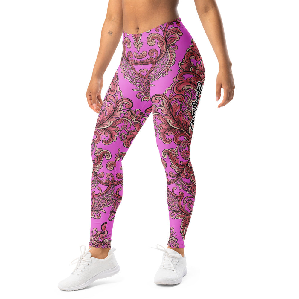 Personalisierte Sportleggings Damen Pink Ornament Barock Muster Fitness Yoga Leggings T127