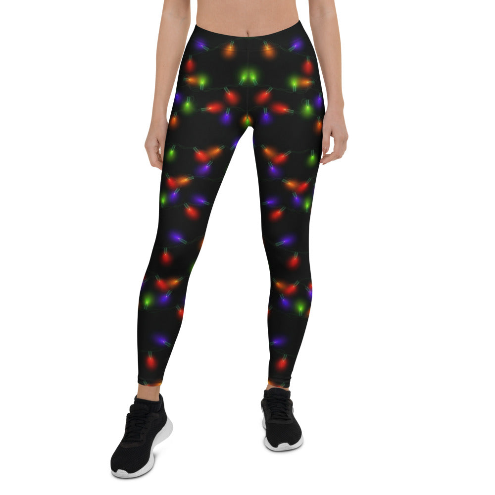 Personalisierte Damen Leggings Weihnachten Lichterkette Muster Schwarz Bunt Fitness Yoga Hose T197