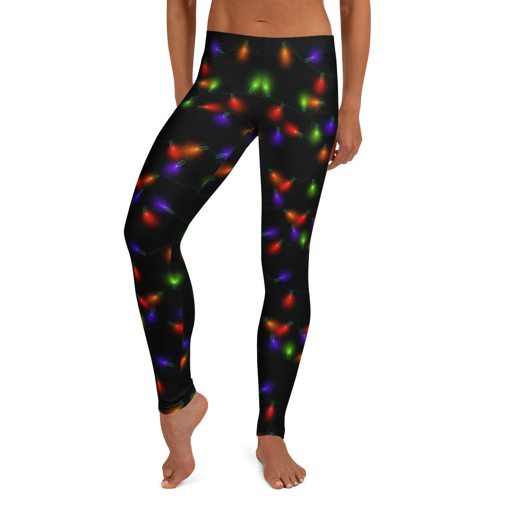 Personalisierte Damen Leggings Weihnachten Lichterkette Muster Schwarz Bunt Fitness Yoga Hose T197