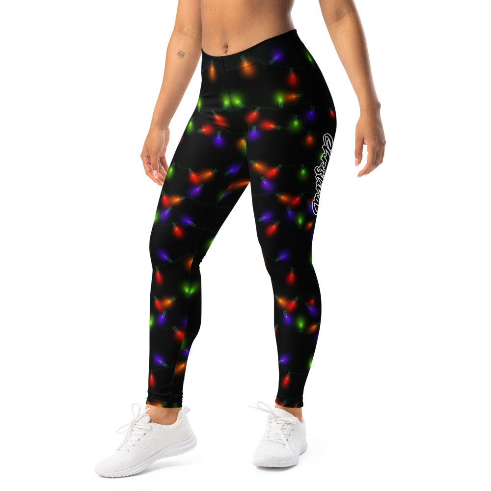 Personalisierte Damen Leggings Weihnachten Lichterkette Muster Schwarz Bunt Fitness Yoga Hose T197
