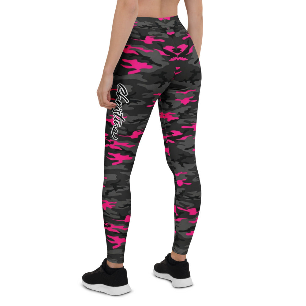 Personalisierte Damen Sportleggings Camouflage Pink Schwarz Fitness Leggings Yoga Hose M873