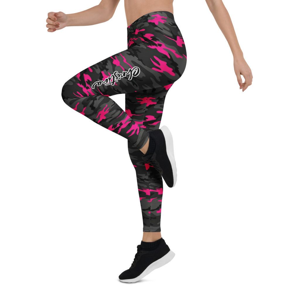 Personalisierte Damen Sportleggings Camouflage Pink Schwarz Fitness Leggings Yoga Hose M873