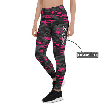Personalisierte Damen Sportleggings Camouflage Pink Schwarz Fitness Leggings Yoga Hose M873 - XL