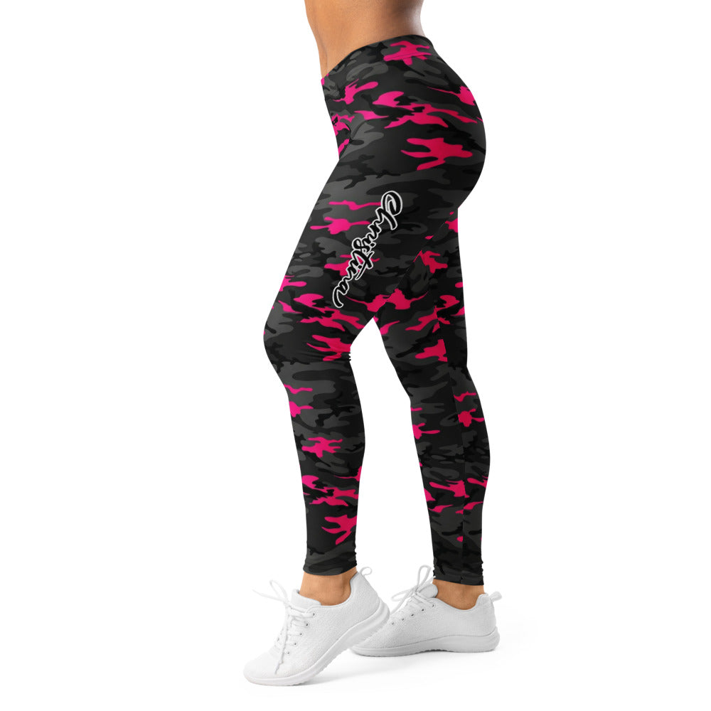 Personalisierte Damen Sportleggings Camouflage Pink Schwarz Fitness Leggings Yoga Hose M873