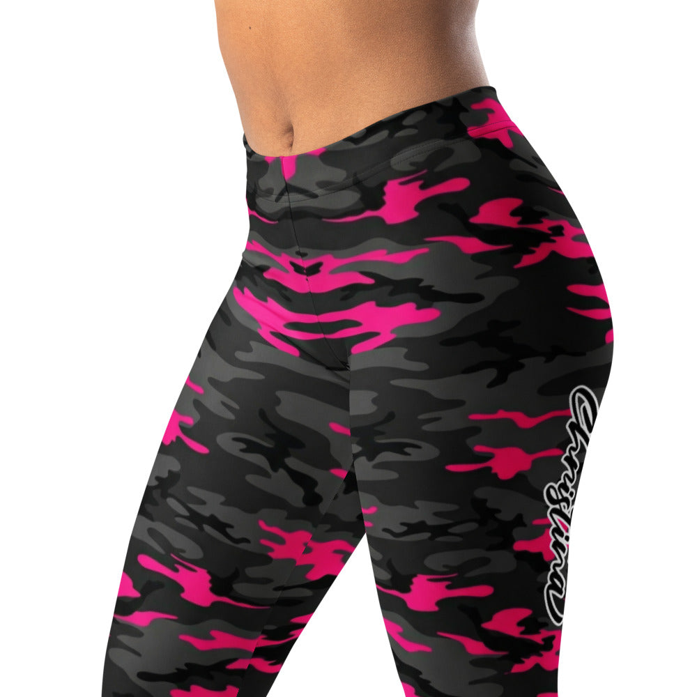 Personalisierte Damen Sportleggings Camouflage Pink Schwarz Fitness Leggings Yoga Hose M873
