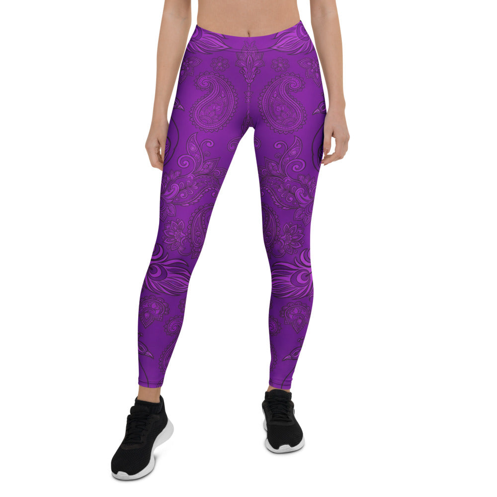 Personalisierte Damen Sportleggings Lila Paisley Muster Yoga Fitness Leggings Ornament Design I878
