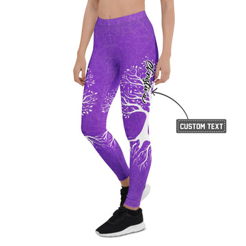 Personalisierte Damen Sportleggings Lila Mandala Design Weißer Lebensbaum Yoga Fitnesshose Q807 - XL
