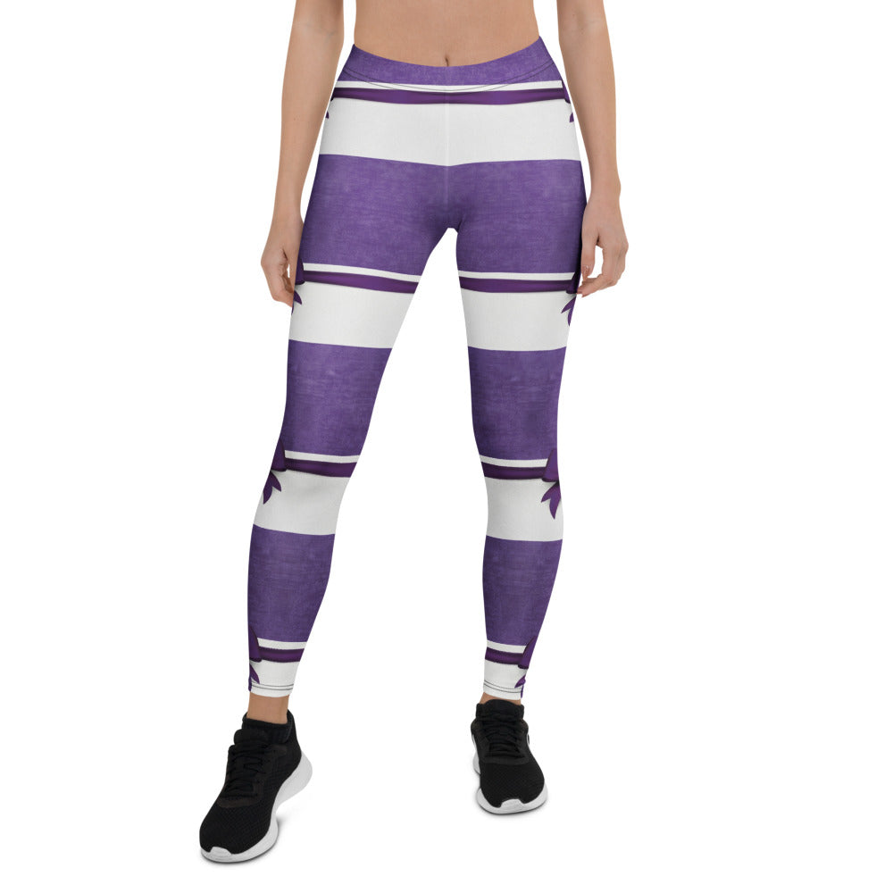 Personalisierte Sportleggings Damen Lila Weiß Gestreift Fitness Leggings mit Schleifen-Design M696