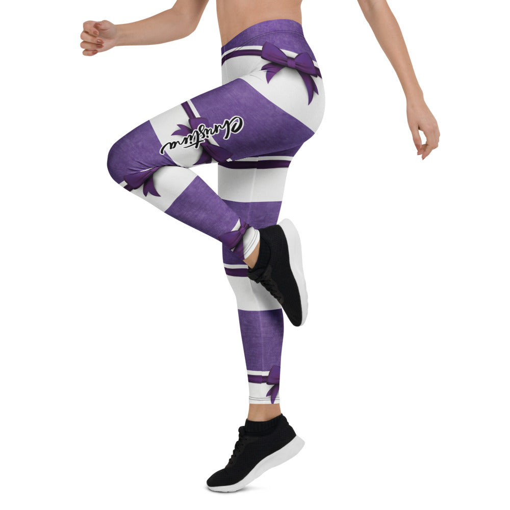 Personalisierte Sportleggings Damen Lila Weiß Gestreift Fitness Leggings mit Schleifen-Design M696