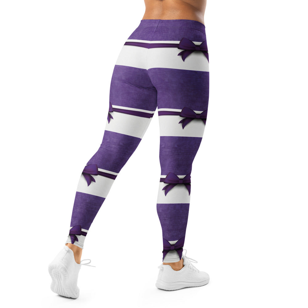 Personalisierte Sportleggings Damen Lila Weiß Gestreift Fitness Leggings mit Schleifen-Design M696