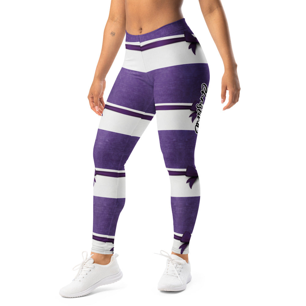 Personalisierte Sportleggings Damen Lila Weiß Gestreift Fitness Leggings mit Schleifen-Design M696