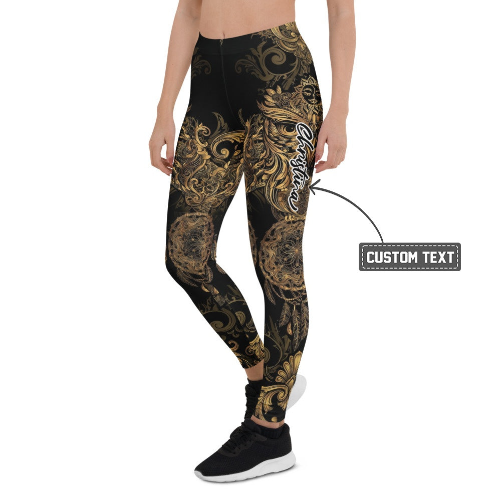 Personalisierte Damen Sportleggings Schwarz Gold Traumfänger Barock Ornamente Fitness Yoga Leggings I243 - XL