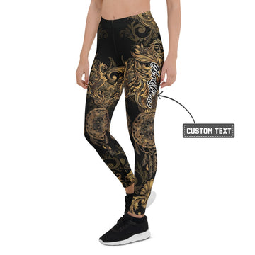 Personalisierte Damen Sportleggings Schwarz Gold Traumfänger Barock Ornamente Fitness Yoga Leggings I243 - XL