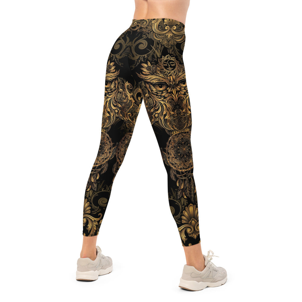 Personalisierte Damen Sportleggings Schwarz Gold Traumfänger Barock Ornamente Fitness Yoga Leggings I243