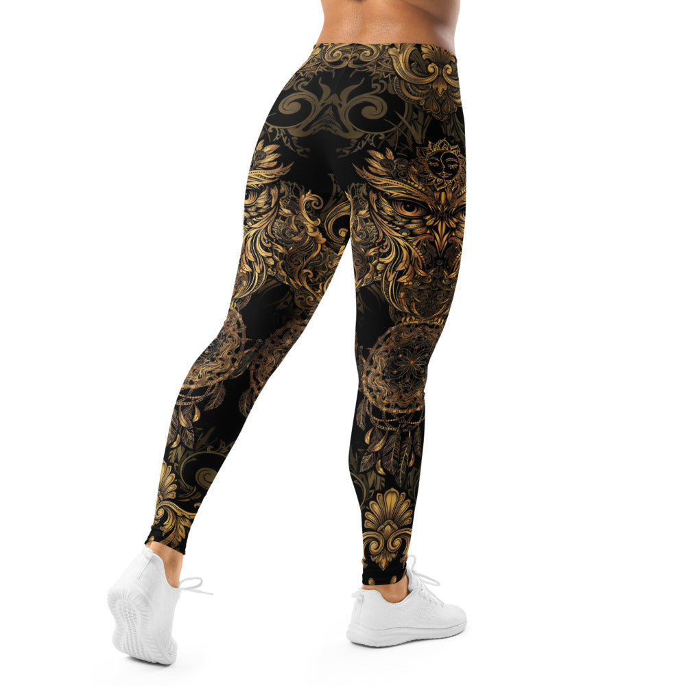 Personalisierte Damen Sportleggings Schwarz Gold Traumfänger Barock Ornamente Fitness Yoga Leggings I243