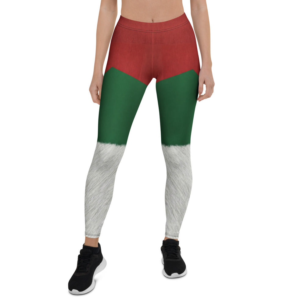 Personalisierte Damen Sportleggings Weihnachten Rot Grün Weiß Fitnesshose Christmas Design Fell-Optik D736