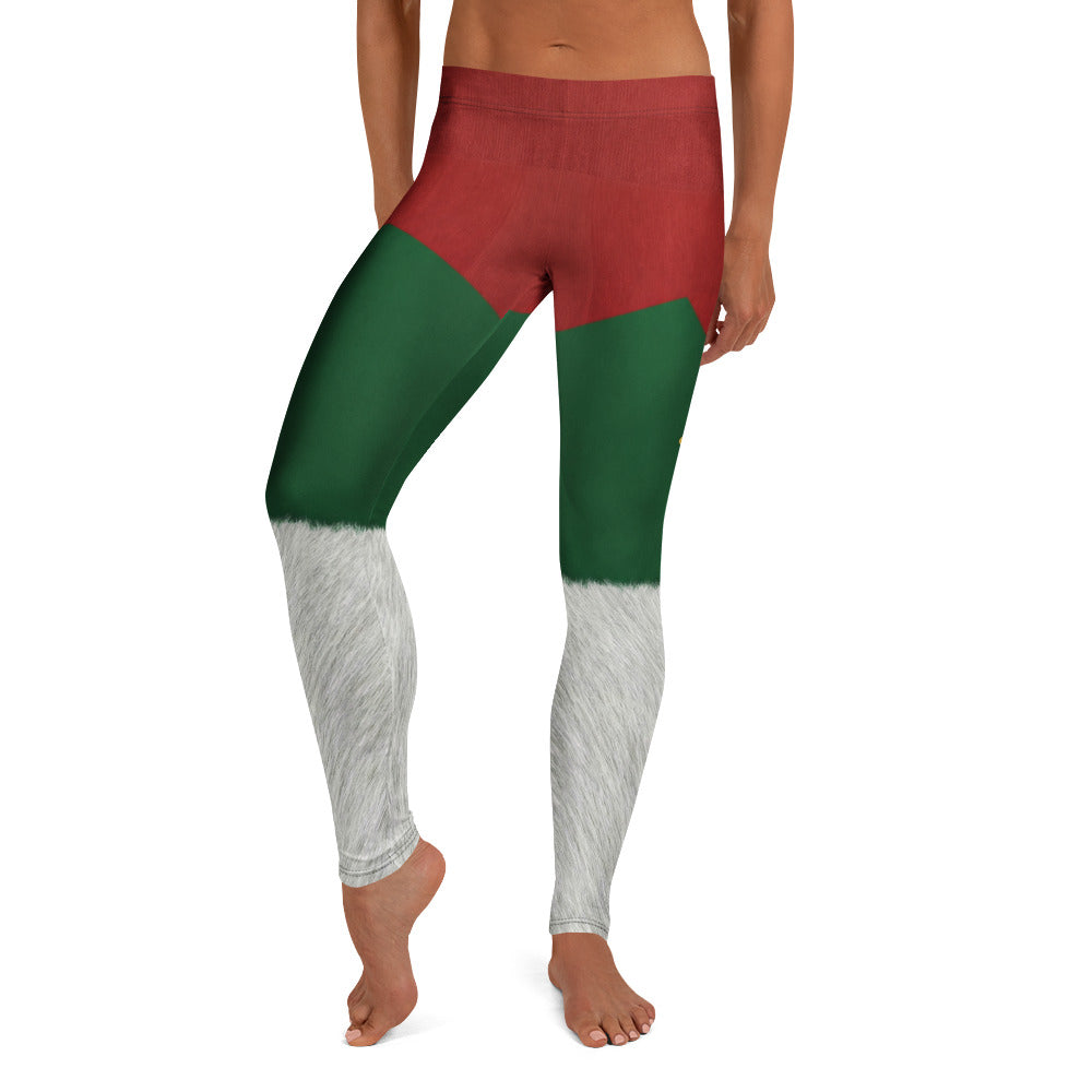 Personalisierte Damen Sportleggings Weihnachten Rot Grün Weiß Fitnesshose Christmas Design Fell-Optik D736