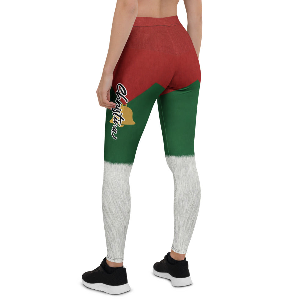 Personalisierte Damen Sportleggings Weihnachten Rot Grün Weiß Fitnesshose Christmas Design Fell-Optik D736