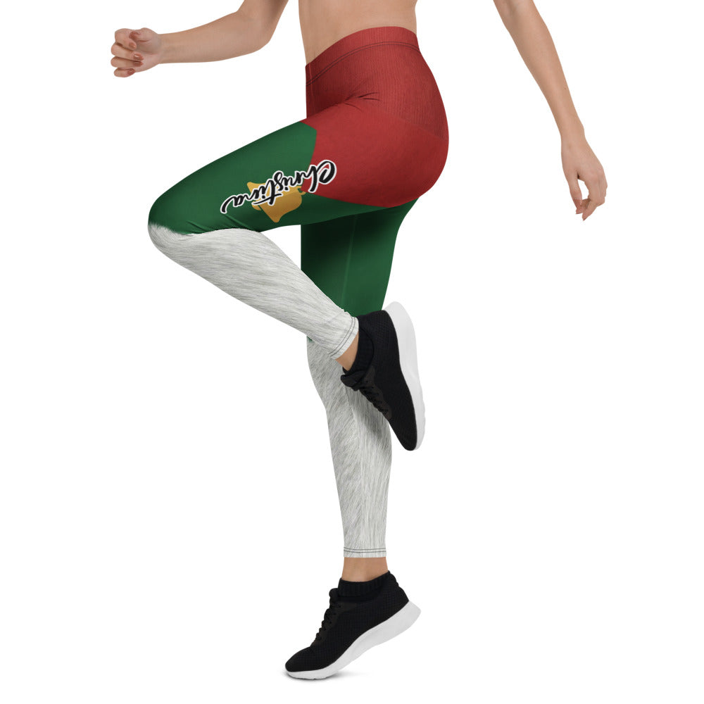 Personalisierte Damen Sportleggings Weihnachten Rot Grün Weiß Fitnesshose Christmas Design Fell-Optik D736