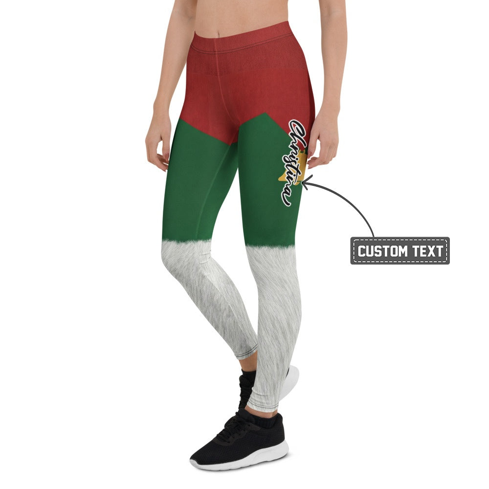 Personalisierte Damen Sportleggings Weihnachten Rot Grün Weiß Fitnesshose Christmas Design Fell-Optik D736 - XL