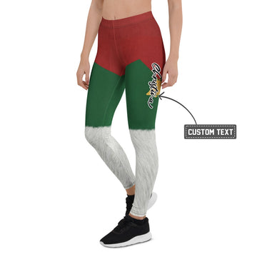 Personalisierte Damen Sportleggings Weihnachten Rot Grün Weiß Fitnesshose Christmas Design Fell-Optik D736 - XL