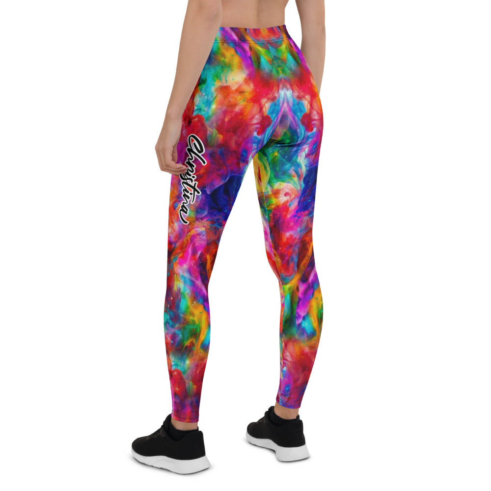 Personalisierte Sportleggings Damen Bunt Abstraktes Rauch-Design Fitness Yoga Leggings Gemustert Z362