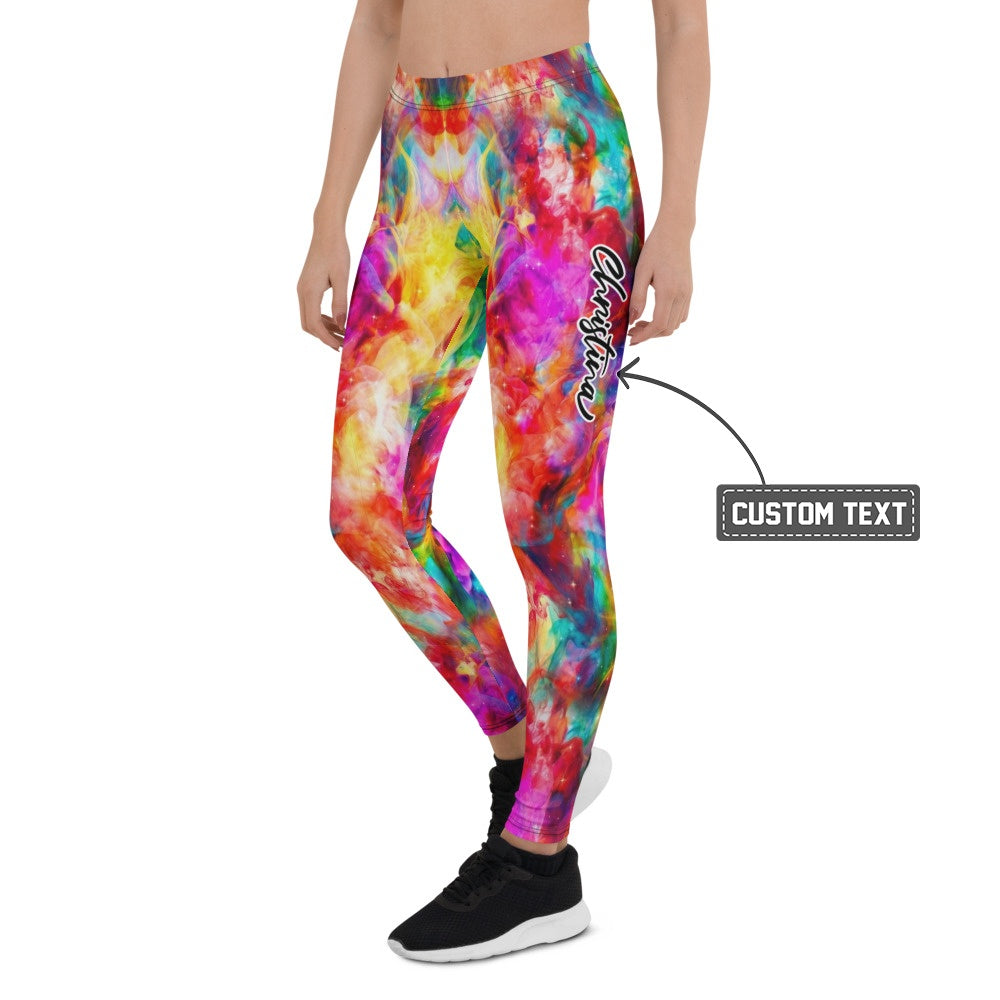 Personalisierte Sportleggings Damen Bunt Abstraktes Rauch-Design Fitness Yoga Leggings Gemustert Z362 - XL