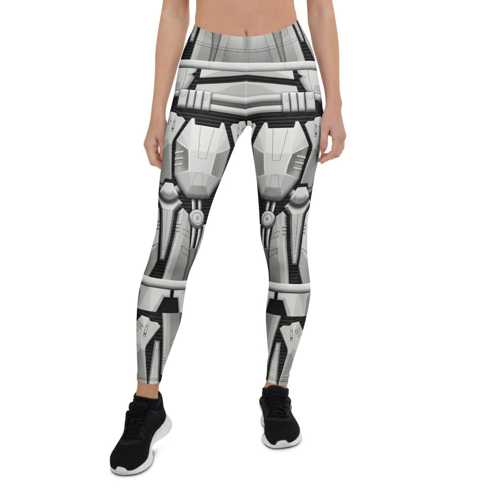 Personalisierte Damen Sportleggings Robot Rüstung Design Grau Weiß Sci-Fi Fitness Leggings B922