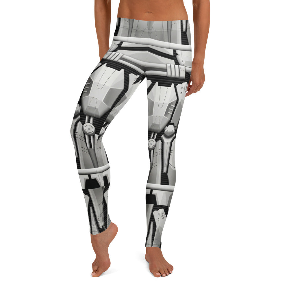 Personalisierte Damen Sportleggings Robot Rüstung Design Grau Weiß Sci-Fi Fitness Leggings B922