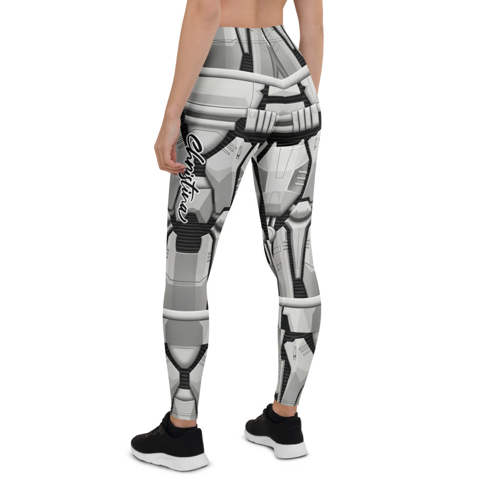 Personalisierte Damen Sportleggings Robot Rüstung Design Grau Weiß Sci-Fi Fitness Leggings B922