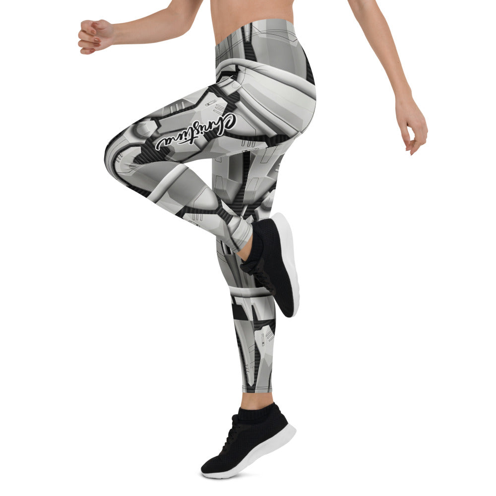 Personalisierte Damen Sportleggings Robot Rüstung Design Grau Weiß Sci-Fi Fitness Leggings B922