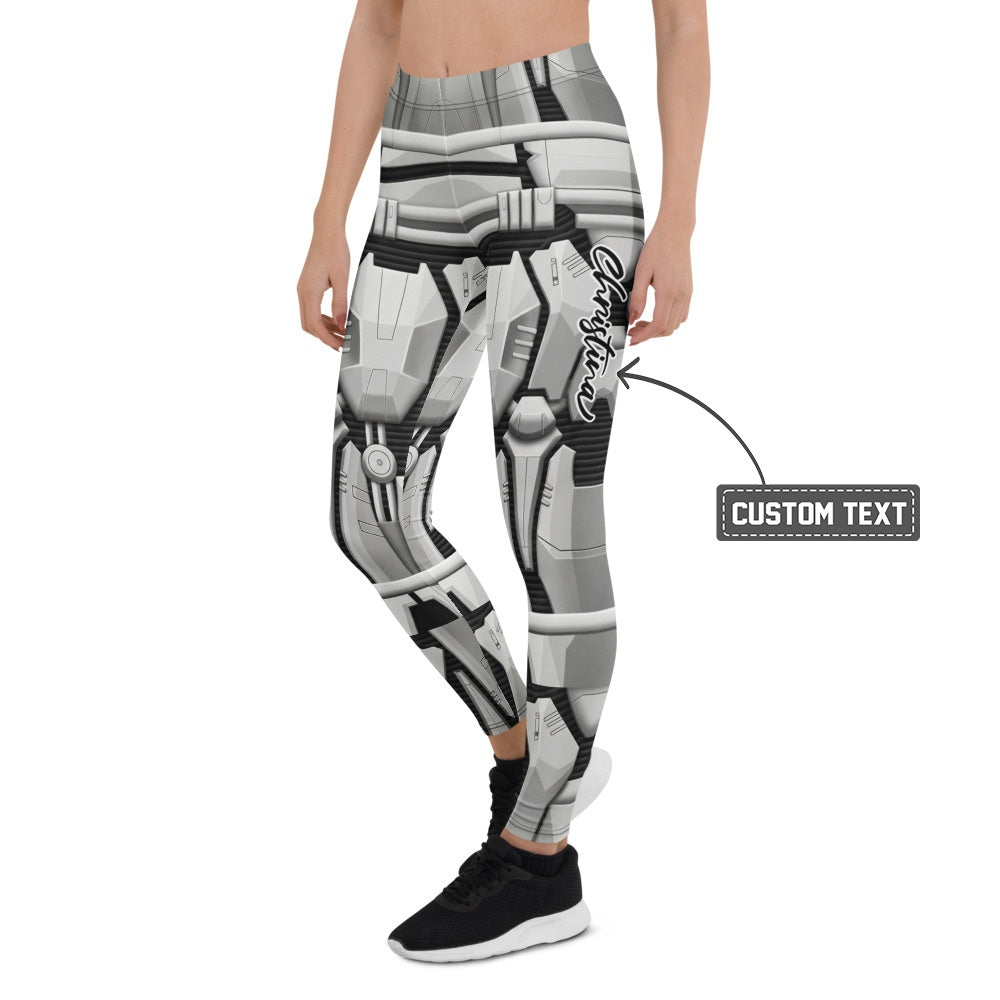 Personalisierte Damen Sportleggings Robot Rüstung Design Grau Weiß Sci-Fi Fitness Leggings B922 - XL