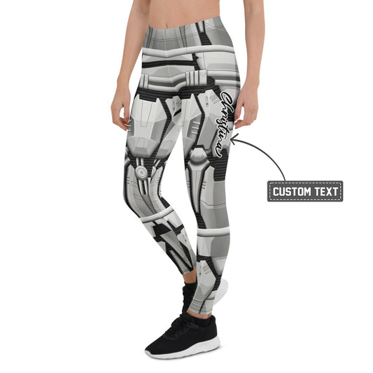 Personalisierte Damen Sportleggings Robot Rüstung Design Grau Weiß Sci-Fi Fitness Leggings B922 - XL