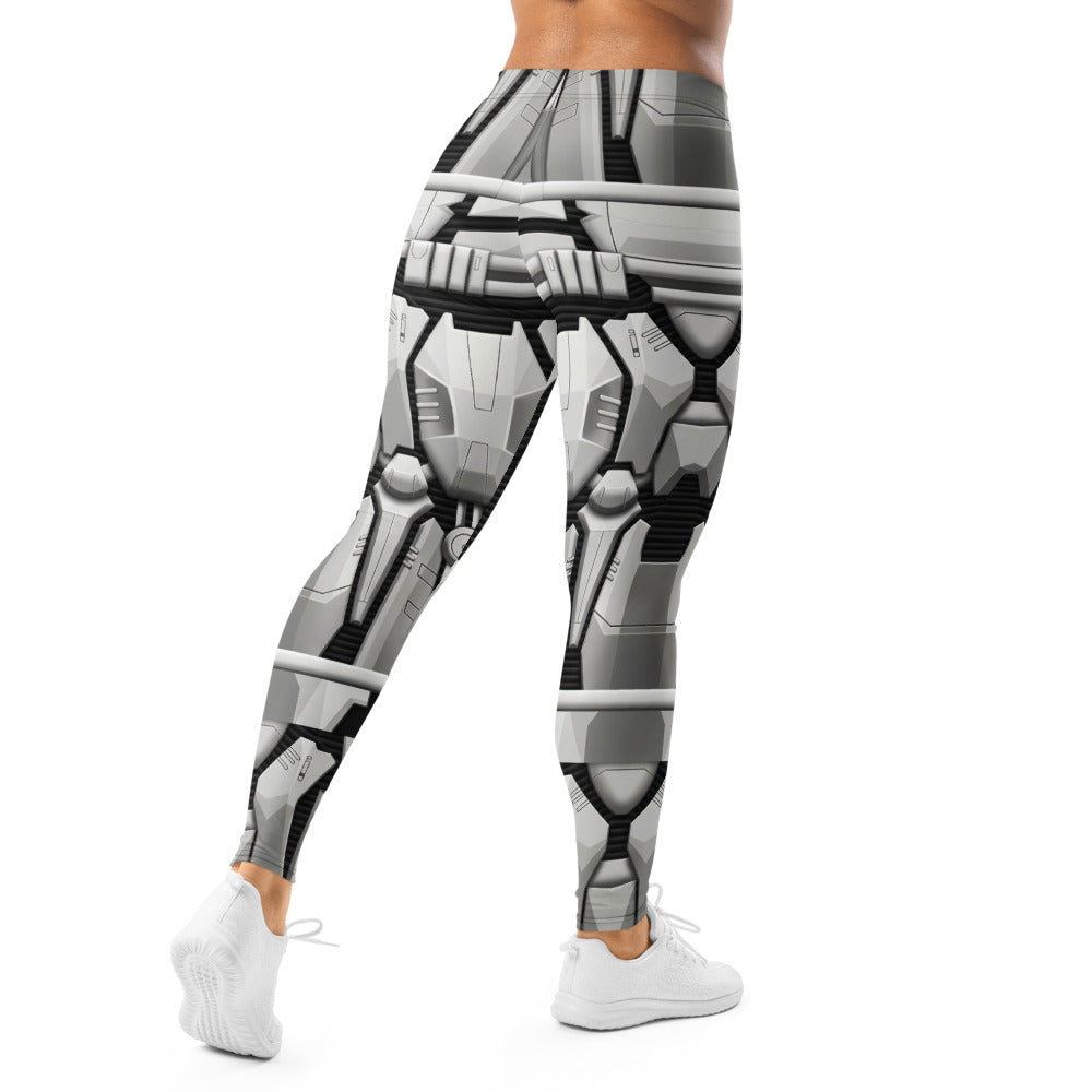 Personalisierte Damen Sportleggings Robot Rüstung Design Grau Weiß Sci-Fi Fitness Leggings B922