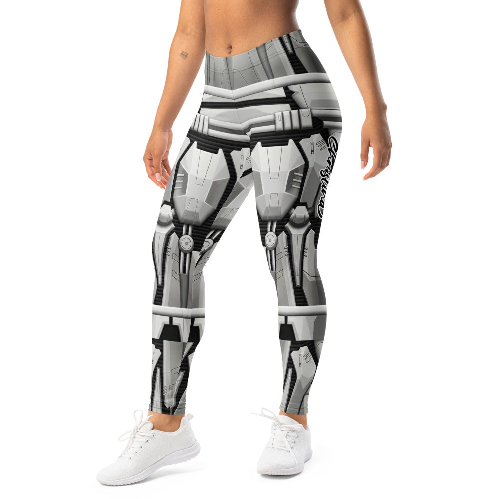 Personalisierte Damen Sportleggings Robot Rüstung Design Grau Weiß Sci-Fi Fitness Leggings B922