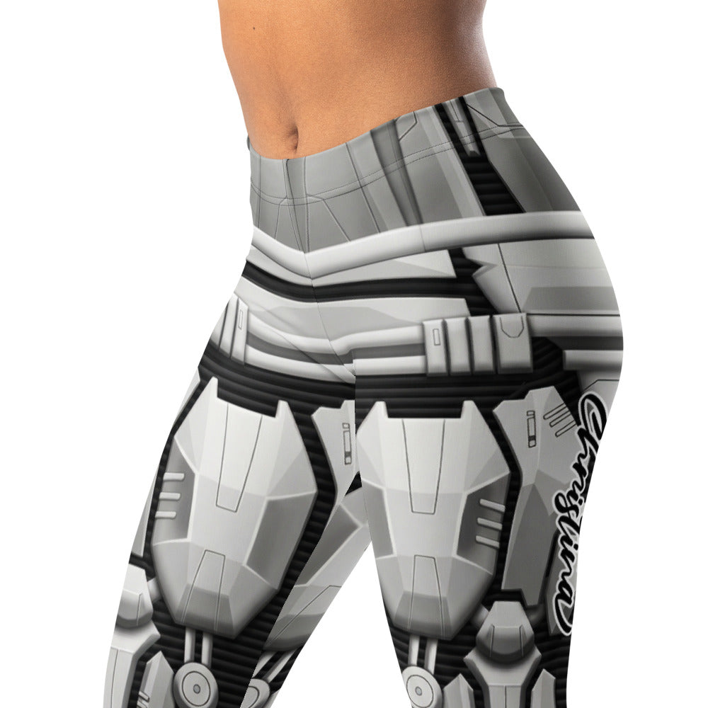Personalisierte Damen Sportleggings Robot Rüstung Design Grau Weiß Sci-Fi Fitness Leggings B922