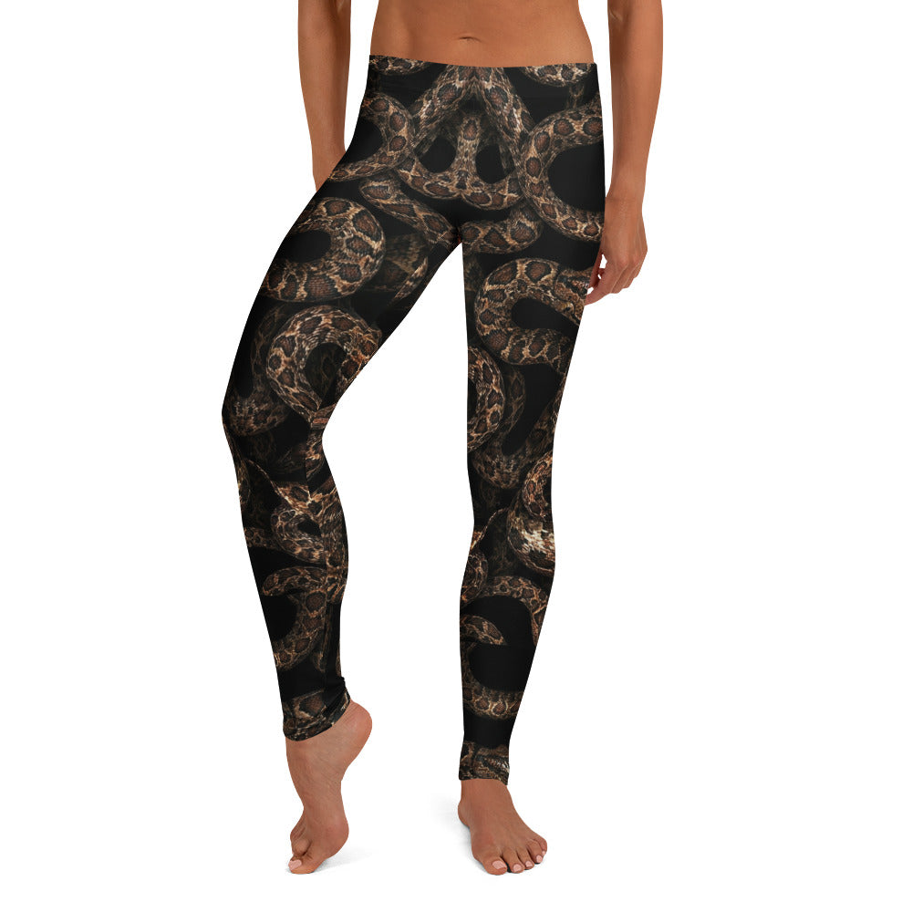 Personalisierte Damen Sportleggings Schlangenmuster Braun Schwarz Fitness Leggings Snake Print S339