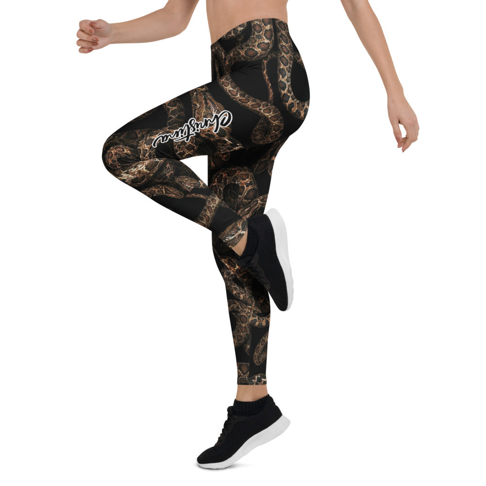 Personalisierte Damen Sportleggings Schlangenmuster Braun Schwarz Fitness Leggings Snake Print S339