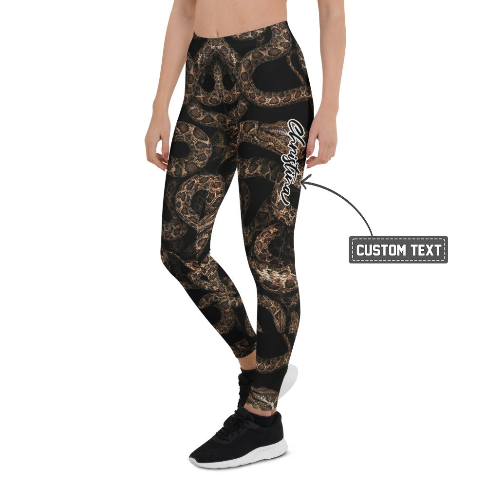 Personalisierte Damen Sportleggings Schlangenmuster Braun Schwarz Fitness Leggings Snake Print S339 - XL