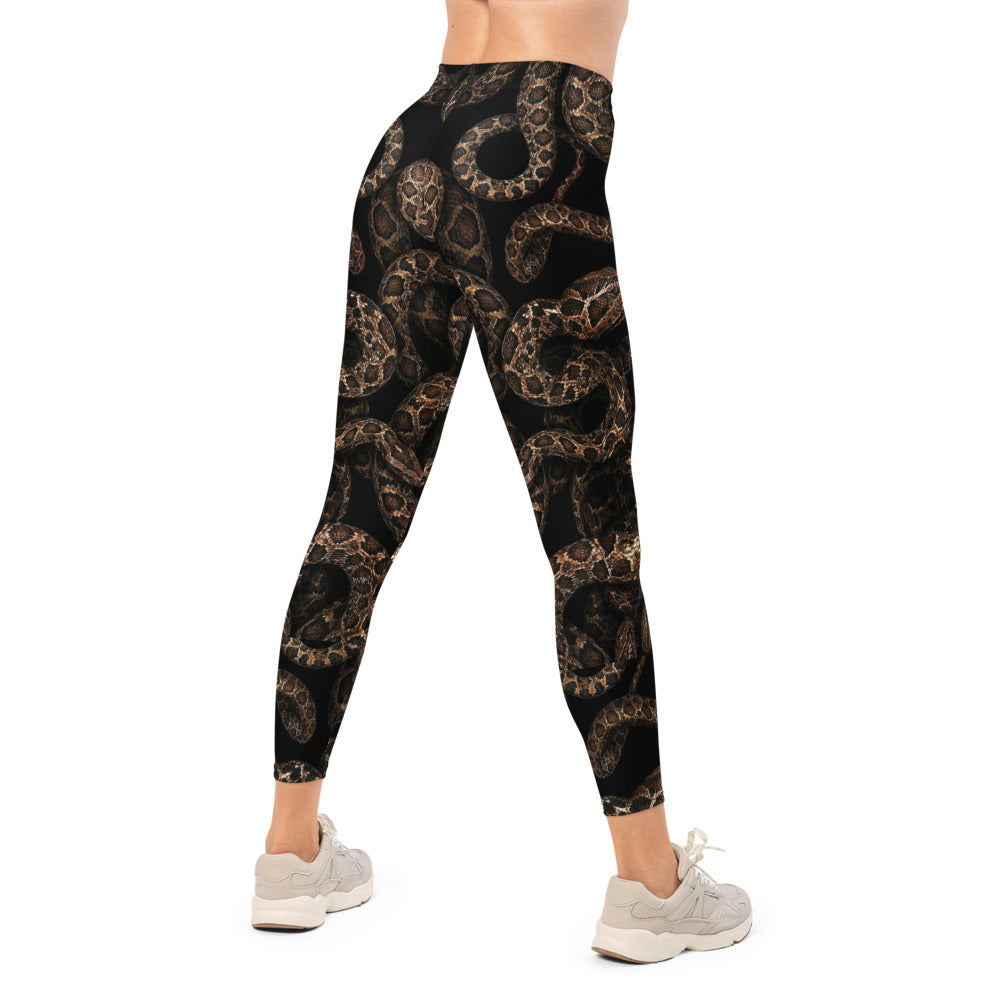 Personalisierte Damen Sportleggings Schlangenmuster Braun Schwarz Fitness Leggings Snake Print S339