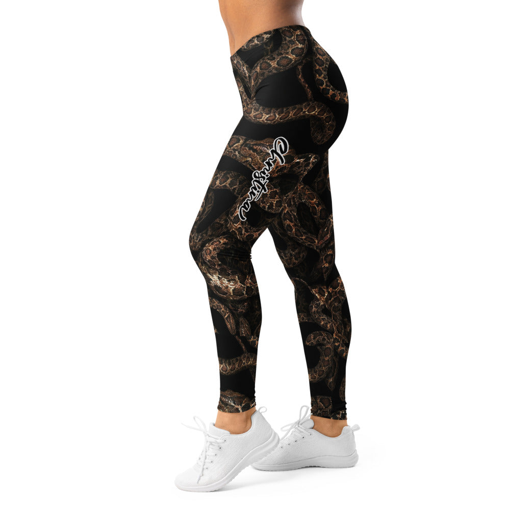 Personalisierte Damen Sportleggings Schlangenmuster Braun Schwarz Fitness Leggings Snake Print S339